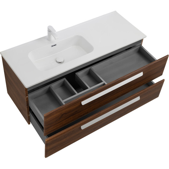 Тумба подвесная с раковиной Cezares ECO-CER-N-1200-2C-SO-NCS-P-L 120 см (раковина CZR-8095-120-L) орех шоколад софт - фото 5