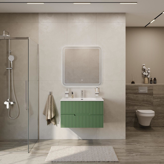 Тумба подвесная с раковиной Cezares DUET-N-800-2C-SO-PS-P 80 см (раковина CZR-8095-80) фисташковый софт - фото 8