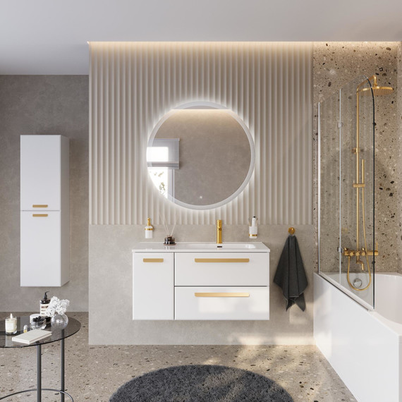 Тумба подвесная с раковиной Cezares ECO-CER-N-1000-2C-1A-SO-BL-R 100 см (раковина CZR-8095-100-R) bianco lucido - фото 13