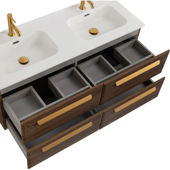 Тумба подвесная с раковиной Cezares ECO-CER-N-1200-4C-SO-2-NCS-P 120 см (раковина CZR-8095-120-2) орех шоколад софт - фото 5