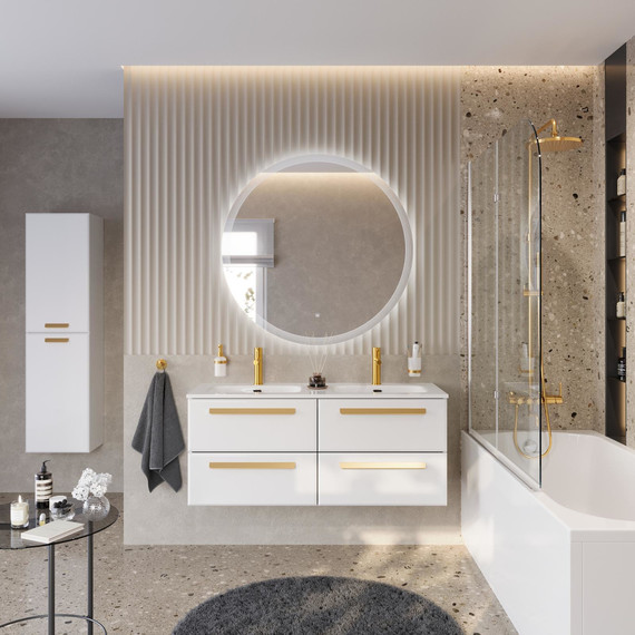 Тумба подвесная с раковиной Cezares ECO-CER-N-1200-4C-SO-2-BL 120 см (раковина CZR-8073-120-2) bianco lucido - фото 11