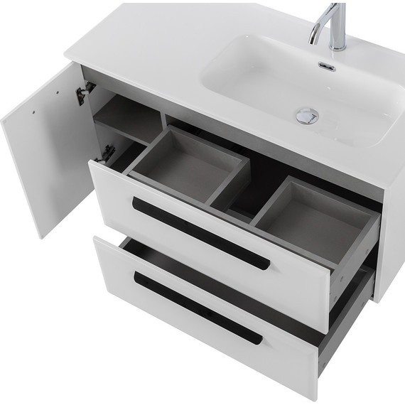 Тумба подвесная с раковиной Cezares ECO-CER-N-1000-2C-1A-SO-BL-R 100 см (раковина CZR-8095-100-R) bianco lucido - фото 7