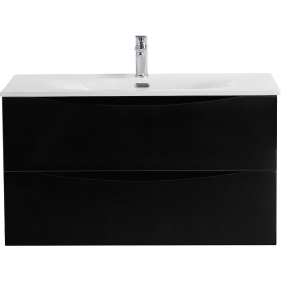 Тумба подвесная с раковиной BelBagno MARINO-CER-N-1000-2C-SO-NL-P 100 см, nero lucido - фото 