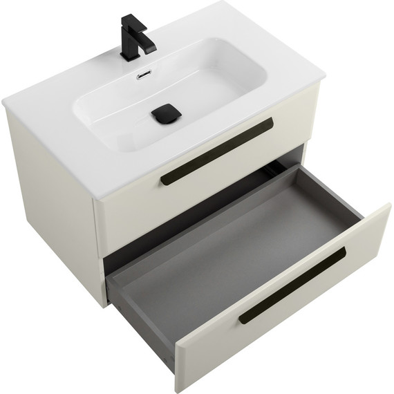 Тумба подвесная с раковиной Cezares ECO-CER-N-800-2C-SO-AS-P 80 см (раковина CZR-8095-80) альпака брашированная - фото 3