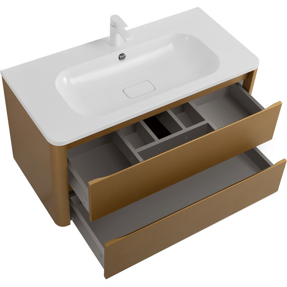 Тумба подвесная с раковиной Cezares RELAX-1000-2C-SO-BORO-P 100 см (раковина CZR-1000/480-LV-MR-NV) брашированное золото - фото 3