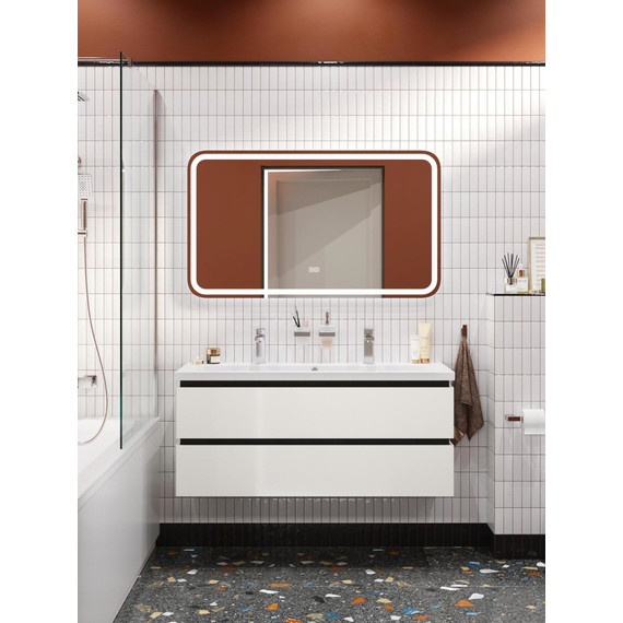 Тумба подвесная с раковиной Cezares PLANE-1200-2C-SO-BL 120 см (раковина CZR-8070-120-1-2) bianco lucido - фото 7