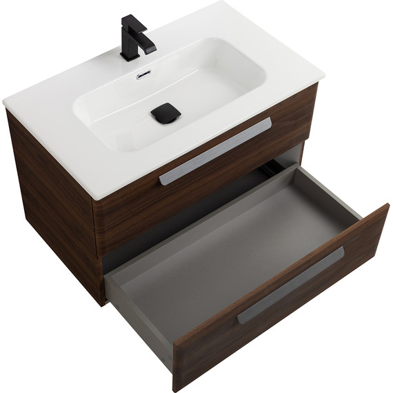 Тумба подвесная с раковиной Cezares ECO-CER-N-800-2C-SO-NCS-P 80 см (раковина CZR-8095-80) орех шоколад софт - фото 3