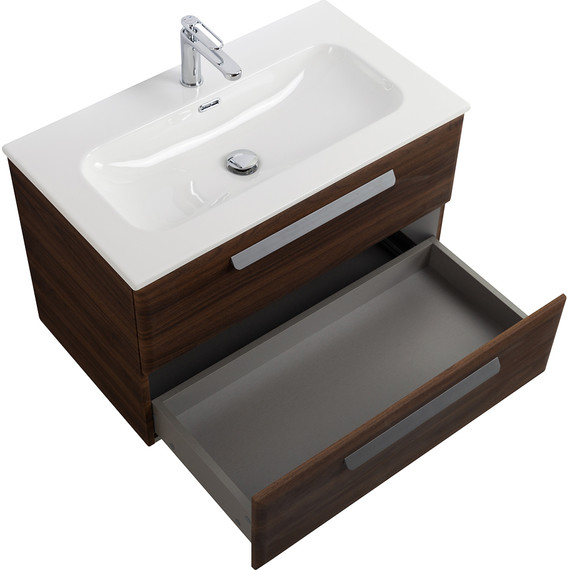 Тумба подвесная с раковиной Cezares ECO-CER-N-800-2C-SO-NCS-P 80 см (раковина CZR-8073-80) орех шоколад софт - фото 3