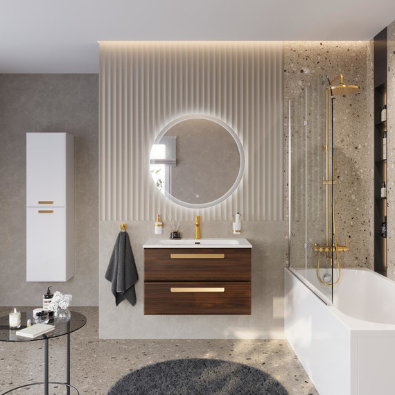 Тумба подвесная с раковиной Cezares ECO-CER-N-800-2C-SO-NCS-P 80 см (раковина CZR-8073-80) орех шоколад софт - фото 11