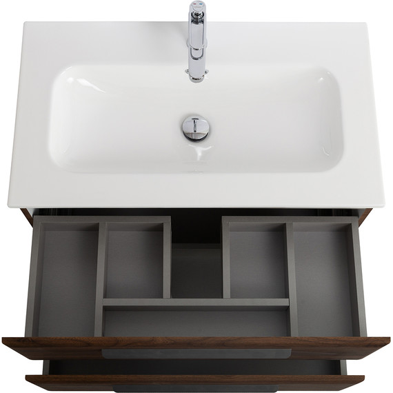 Тумба подвесная с раковиной Cezares ECO-CER-N-800-2C-SO-NCS-P 80 см (раковина CZR-8073-80) орех шоколад софт - фото 4