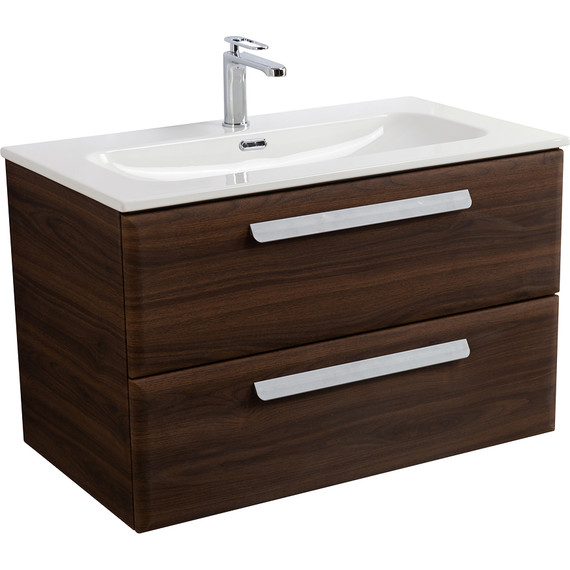 Тумба подвесная с раковиной Cezares ECO-CER-N-800-2C-SO-NCS-P 80 см (раковина CZR-8073-80) орех шоколад софт - фото 5