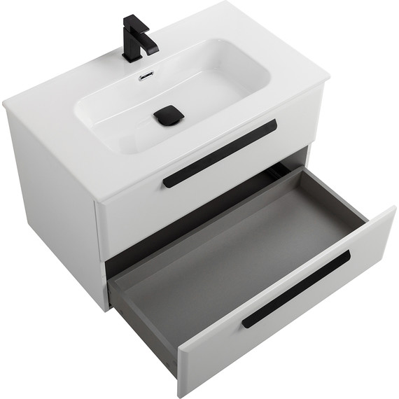 Тумба подвесная с раковиной Cezares ECO-CER-N-800-2C-SO-BL 80 см (раковина CZR-8095-80) bianco lucido - фото 3