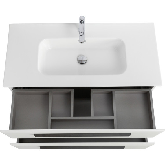 Тумба подвесная с раковиной Cezares ECO-CER-N-1000-2C-SO-BL 100 см (раковина CZR-8095-100) bianco lucido - фото 4