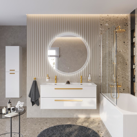 Тумба подвесная с раковиной Cezares ECO-CER-N-1200-2C-SO-BL 120 см (раковина CZR-8073-120-2) bianco lucido - фото 4