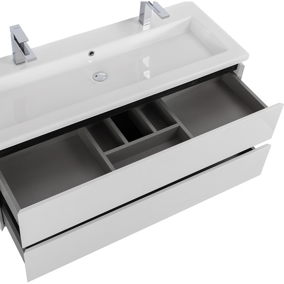 Тумба подвесная с раковиной Cezares PLANE-1200-2C-SO-BL 120 см (раковина CZR-8070-120-1-2) bianco lucido - фото 5