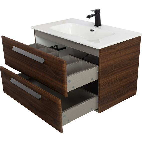 Тумба подвесная с раковиной Cezares ECO-CER-N-800-2C-SO-NCS-P 80 см (раковина CZR-8095-80) орех шоколад софт - фото 6