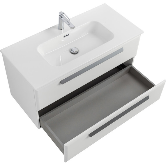 Тумба подвесная с раковиной Cezares ECO-CER-N-1000-2C-SO-BL 100 см (раковина CZR-8095-100) bianco lucido - фото 3