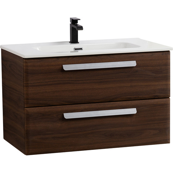 Тумба подвесная с раковиной Cezares ECO-CER-N-800-2C-SO-NCS-P 80 см (раковина CZR-8095-80) орех шоколад софт - фото 2