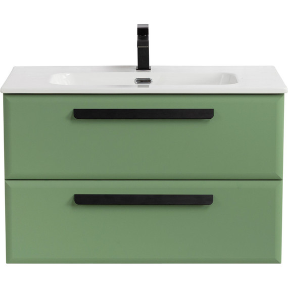 Тумба подвесная с раковиной Cezares ECO-CER-N-800-2C-SO-PS-P 80 см (раковина CZR-8095-80) фисташковый софт - фото 
