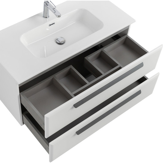 Тумба подвесная с раковиной Cezares ECO-CER-N-1000-2C-SO-BL 100 см (раковина CZR-8095-100) bianco lucido - фото 5