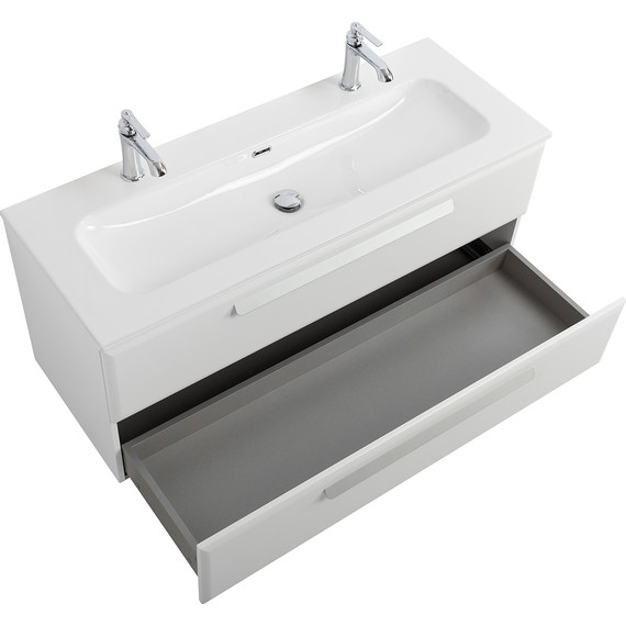 Тумба подвесная с раковиной Cezares ECO-CER-N-1200-2C-SO-BL 120 см (раковина CZR-8073-120-1-2) bianco lucido - фото 4