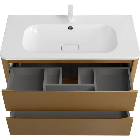 Тумба подвесная с раковиной Cezares RELAX-1000-2C-SO-BORO-P 100 см (раковина CZR-1000/480-LV-MR-NV) брашированное золото - фото 4