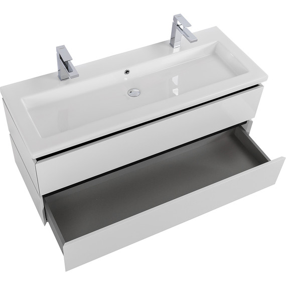 Тумба подвесная с раковиной Cezares PLANE-1200-2C-SO-BL 120 см (раковина CZR-8070-120-1-2) bianco lucido - фото 4