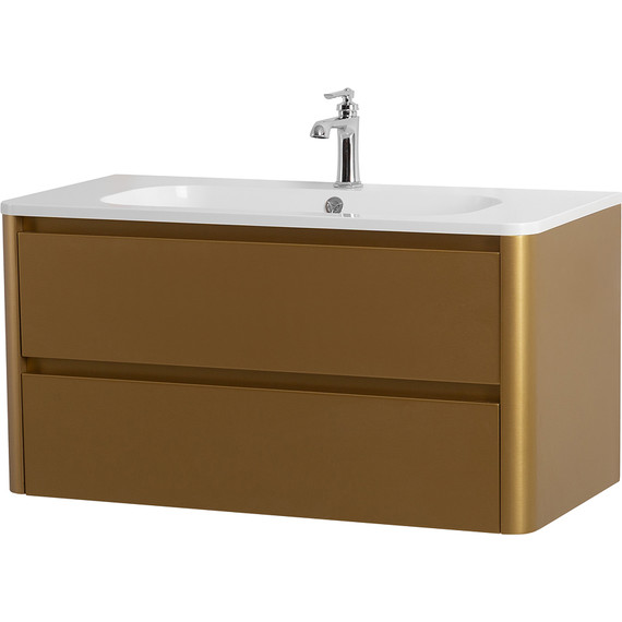 Тумба подвесная с раковиной Cezares RELAX-1000-2C-SO-BORO-P 100 см (раковина CZR-1000/480-LV-MR-NV) брашированное золото - фото 2