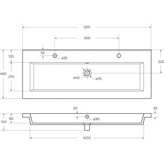 Тумба подвесная с раковиной Cezares PLANE-1200-2C-SO-BL 120 см (раковина CZR-8070-120-1-2) bianco lucido - фото 10