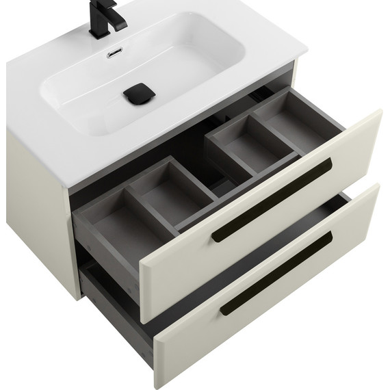 Тумба подвесная с раковиной Cezares ECO-CER-N-800-2C-SO-AS-P 80 см (раковина CZR-8095-80) альпака брашированная - фото 5