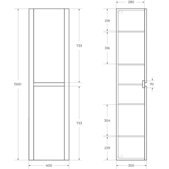 Пенал подвесной Cezares RELAX-1500-2A-SO-RC-P 40 см, дуб карамельный - фото 8