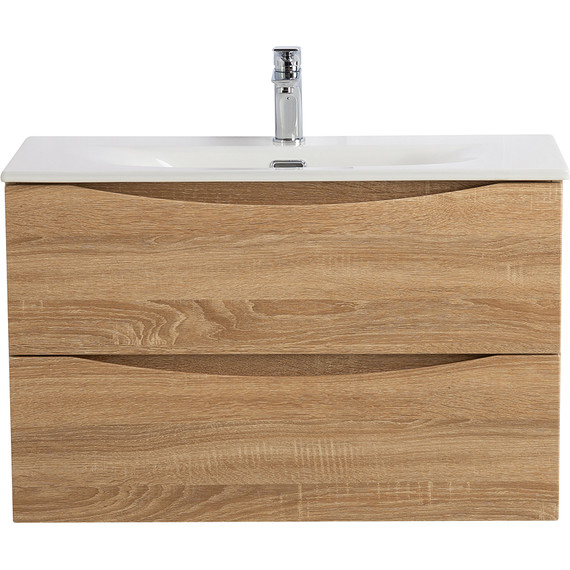 Тумба подвесная с раковиной BelBagno MARINO-CER-MINI-800-2C-SO-WO-P 80 см, rovere bianco - фото 