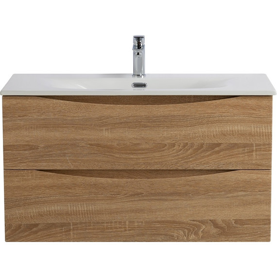 Тумба подвесная с раковиной BelBagno MARINO-CER-N-1000-2C-SO-WO-P 100 см, rovere bianco - фото 