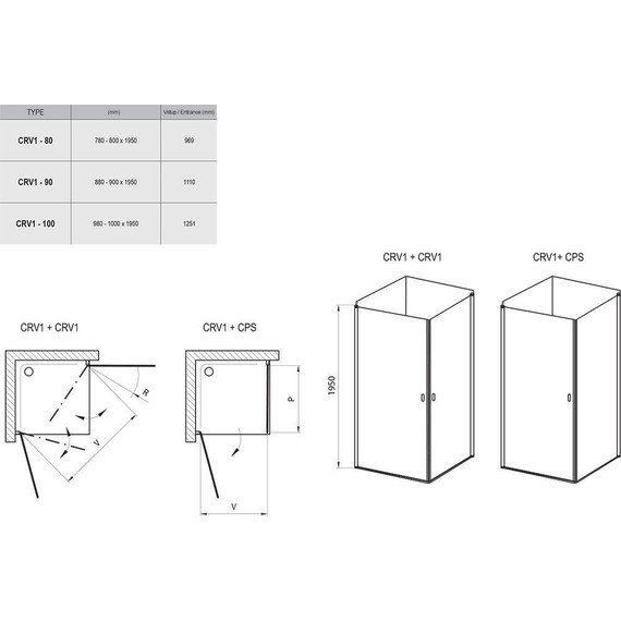 Душевое ограждение Ravak Chrome CRV1+CRV1 100x100 см 1QVA0U01Z1+1QVA0U01Z1, сатин/прозрачное - фото 3