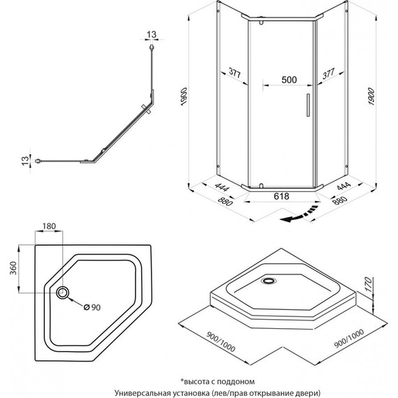 Душевое ограждение Triton Дека 90x90 см, хром/прозрачное - фото, картинка 8 Душевое ограждение Triton Дека 90x90 см, хром/прозрачное - фото 8