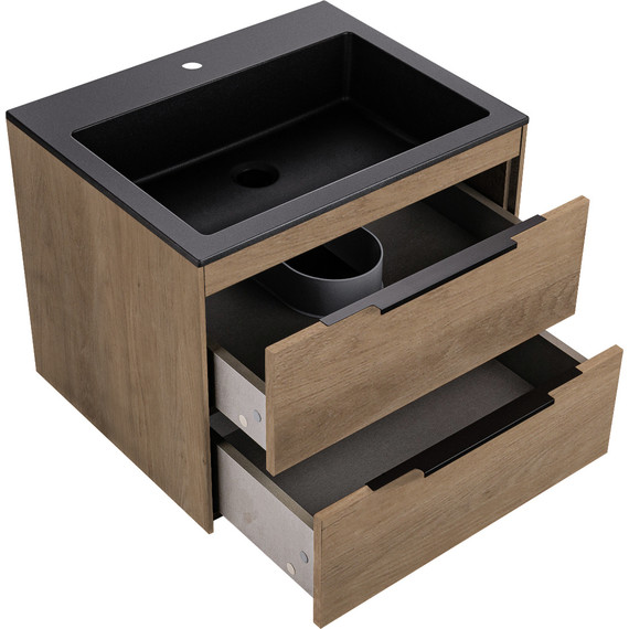 Тумба подвесная с раковиной Vincea 60 см Chiara 2D 600 VMC-2C2600NO (раковина чёрная VCB-13600B), натуральный дуб - фото 3