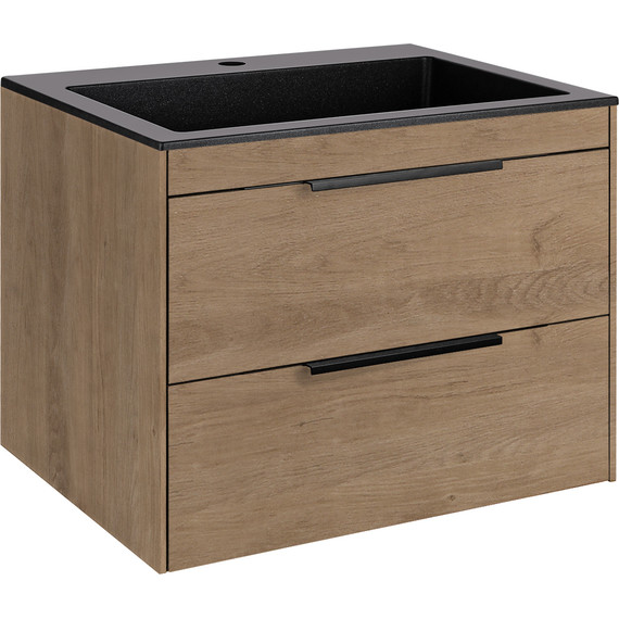 Тумба подвесная с раковиной Vincea 60 см Chiara 2D 600 VMC-2C2600NO (раковина чёрная VCB-13600B), натуральный дуб - фото 2