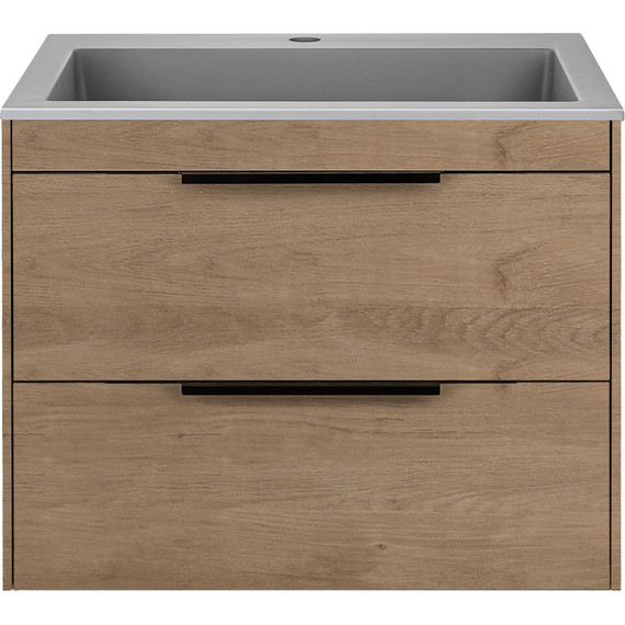 Тумба подвесная с раковиной Vincea 60 см Chiara 2D 600 VMC-2C2600NO (раковина серая VCB-13600G), натуральный дуб - фото 