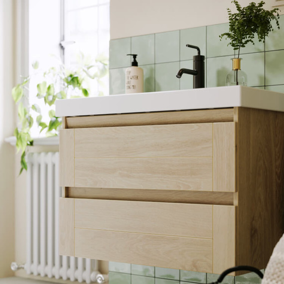 Тумба подвесная с раковиной Aqwella Astrid 80 см AST0108DD, дуб давос - фото 5