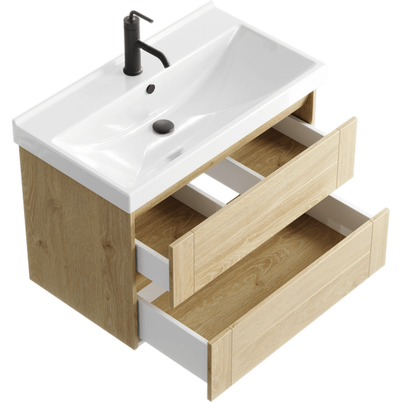 Тумба подвесная с раковиной Aqwella Astrid 80 см AST0108DD, дуб давос - фото 2