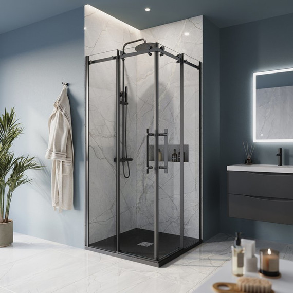 Душевое ограждение BelBagno 90х90 см MARINO-A-2-90-C-NERO (стекло 8 мм), чёрный матовый/прозрачное - фото 