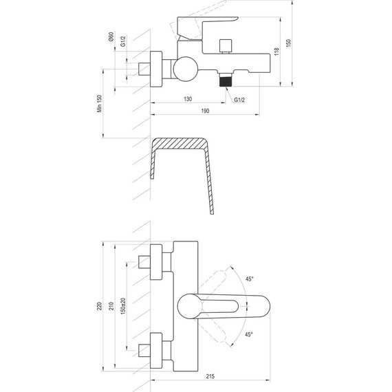 Смеситель для ванны Ravak PU 022.21/150 X070192, чёрный матовый - фото 4