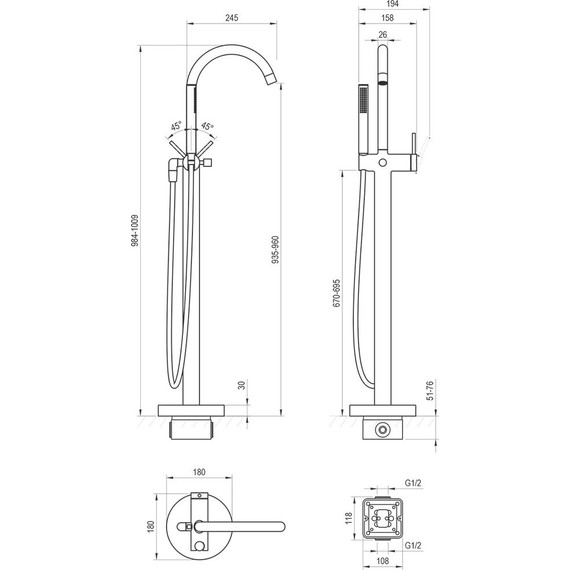 Смеситель для ванны напольный Ravak FM 082.20BL X070437, чёрный матовый - фото 4