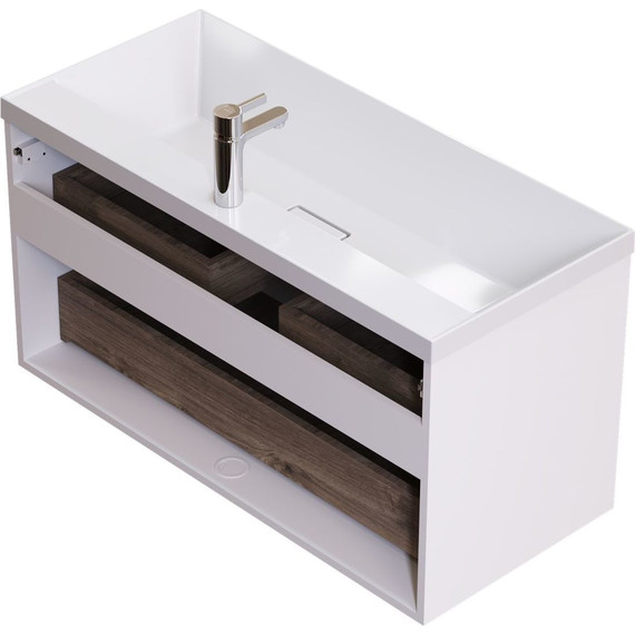 Тумба подвесная с раковиной Mirsant Grand 100 см (раковина Style 100), белый глянцевый - фото 5