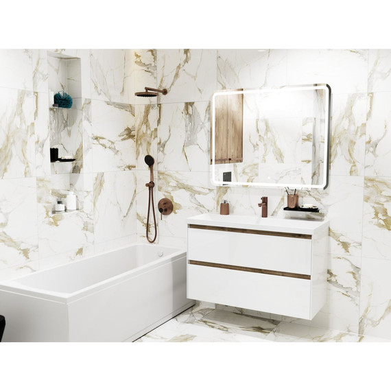 Тумба подвесная с раковиной Mirsant Grand 100 см (раковина Style 100), белый глянцевый - фото 6