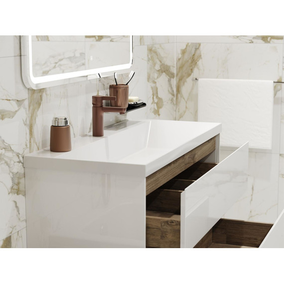 Тумба подвесная с раковиной Mirsant Grand 100 см (раковина Style 100), белый глянцевый - фото 7