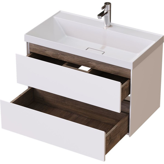 Тумба подвесная с раковиной Mirsant Grand 80 см (раковина Style 80), белый глянцевый - фото 4