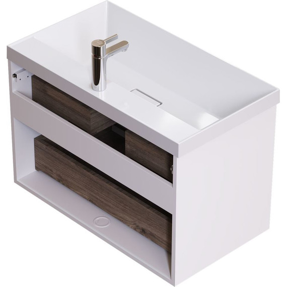 Тумба подвесная с раковиной Mirsant Grand 80 см (раковина Style 80), белый глянцевый - фото 5