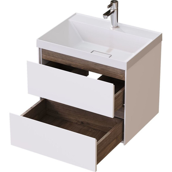 Тумба подвесная с раковиной Mirsant Grand 60 см (раковина Style 60), белый глянцевый - фото 4