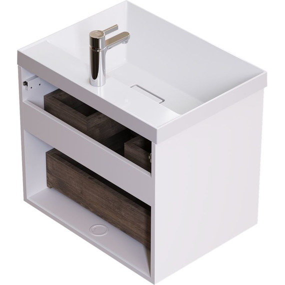 Тумба подвесная с раковиной Mirsant Grand 60 см (раковина Style 60), белый глянцевый - фото 5